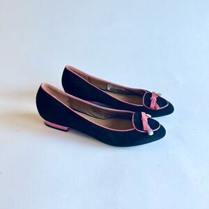 Isaac Mizrahi Black Suede Leather Pink Patent Leather Flats size 6.5